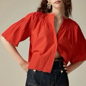 J.Crew Jolie Top in Eyelet Cotton Poplin in Vintage Red | XL | NWT